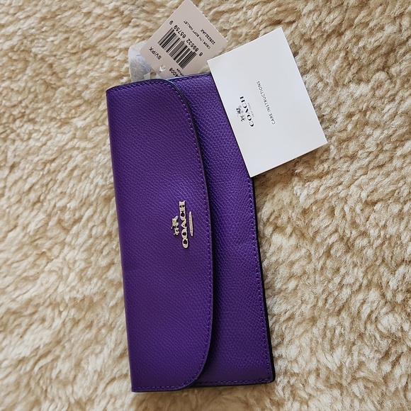 NWT Coach Purple Crossgrain Leather Soft Slimline Wallet ππ - Picture 13 of 16